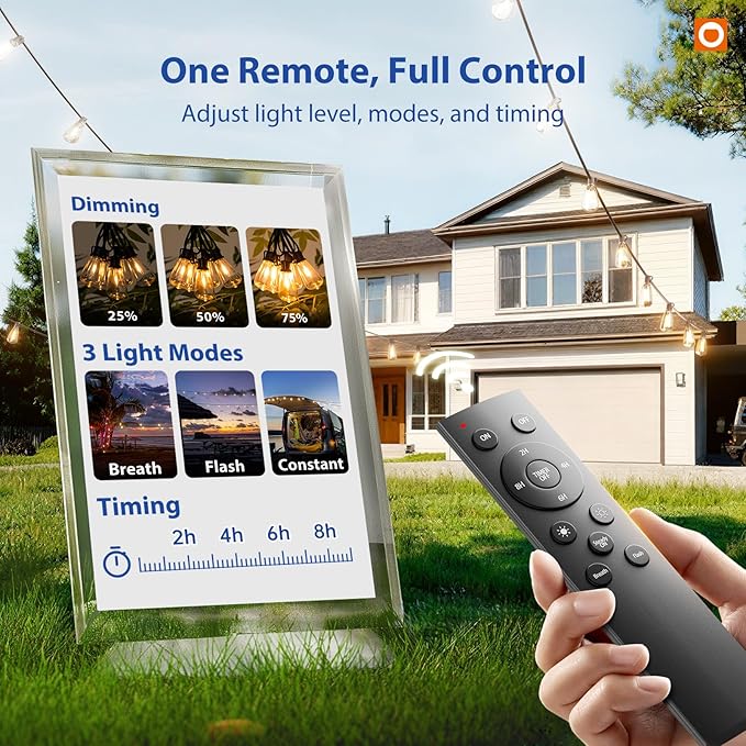 addlon 50FT LED Outdoor String Lights with Remote Waterproof Patio Lights with 16 Shatterproof ST38 Replaceable Bulbs(1 Spare), Dimmable Outside Hanging Light Connectable for Porch, Backyard