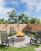 GarveeLife Poly Lumber Rocking Chair Outdoor Set of 4- HDPE High Back Porch Rocker Chairs for Adults - All Weather Resistant Furniture for Patio - Gray