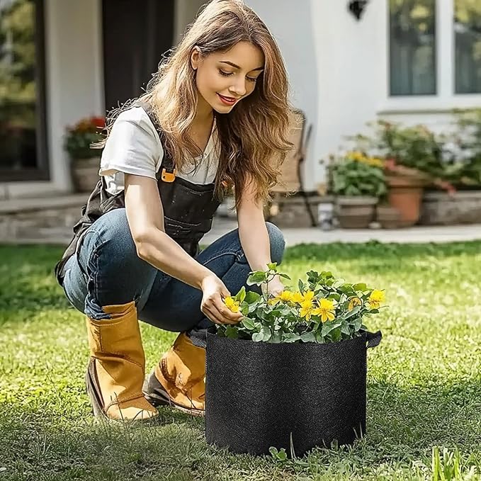 T4U 7 Gallon Grow Bags, Upgrade Grow Bags with Handles, Heavy Duty Thickened Nonwoven Fabric Pots, 7 Gallon Pots for Plants, Bell Pepper, Chili, Carrot, Kale (10 Pack)