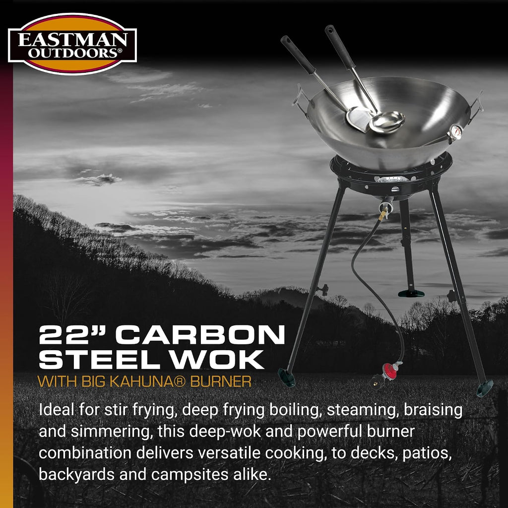 Eastman Outdoors 37212 Outdoor Gourmet 22 Inch Carbon Steel Wok Kit,Black & Steel