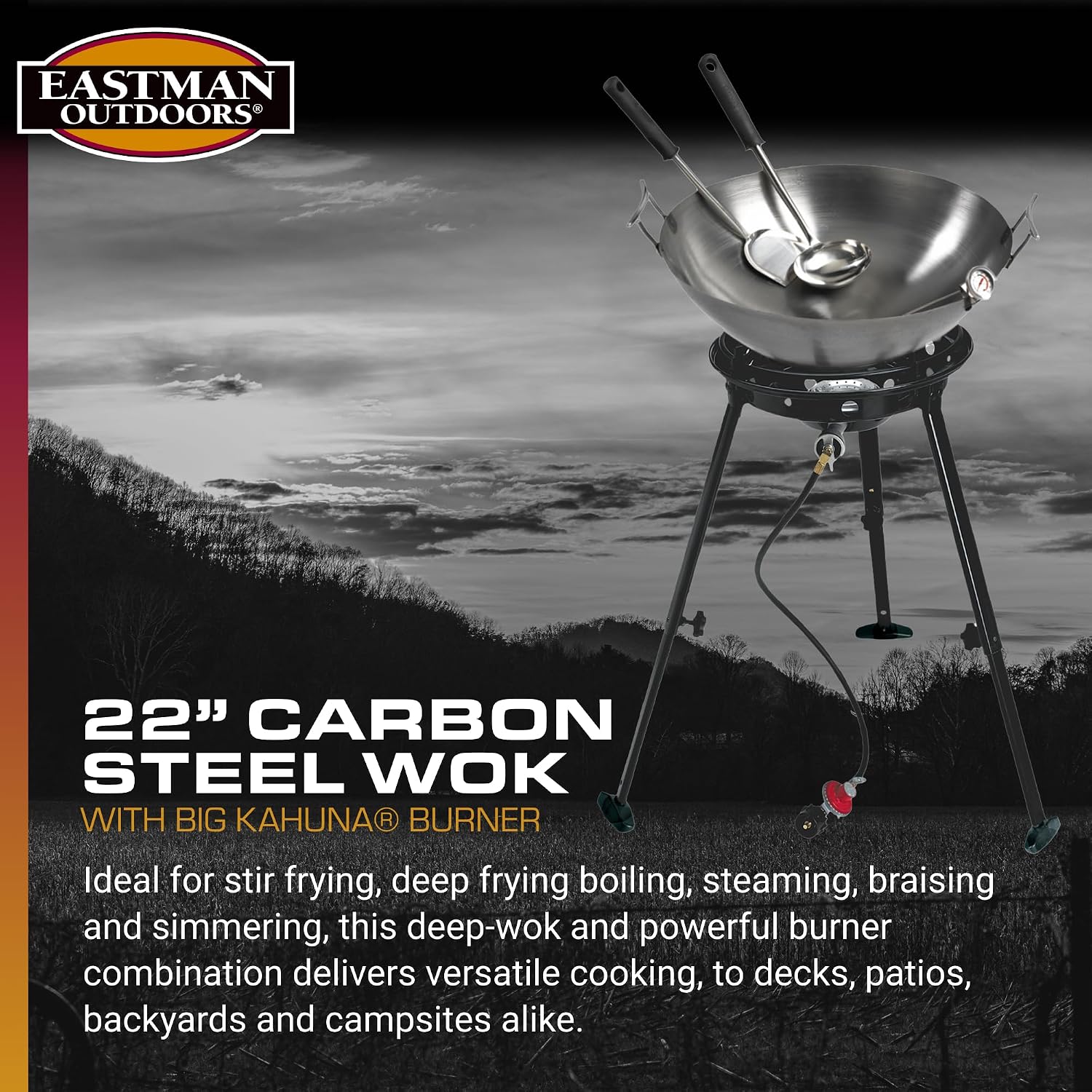 Eastman Outdoors 37212 Outdoor Gourmet 22 Inch Carbon Steel Wok Kit,Black & Steel