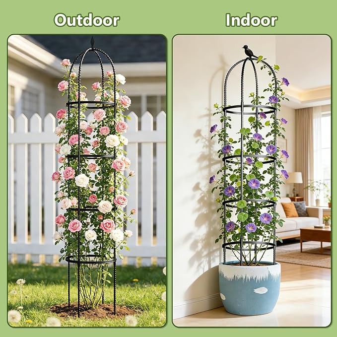 Obelisk Trellis for Garden Plants Climbing: 6ft Rustproof Metal Pipe with Plastic Coated - Potted Plant Climber Support for Outdoor Indoor Grape Vines Vegetable Fruits Flowers (2PC)