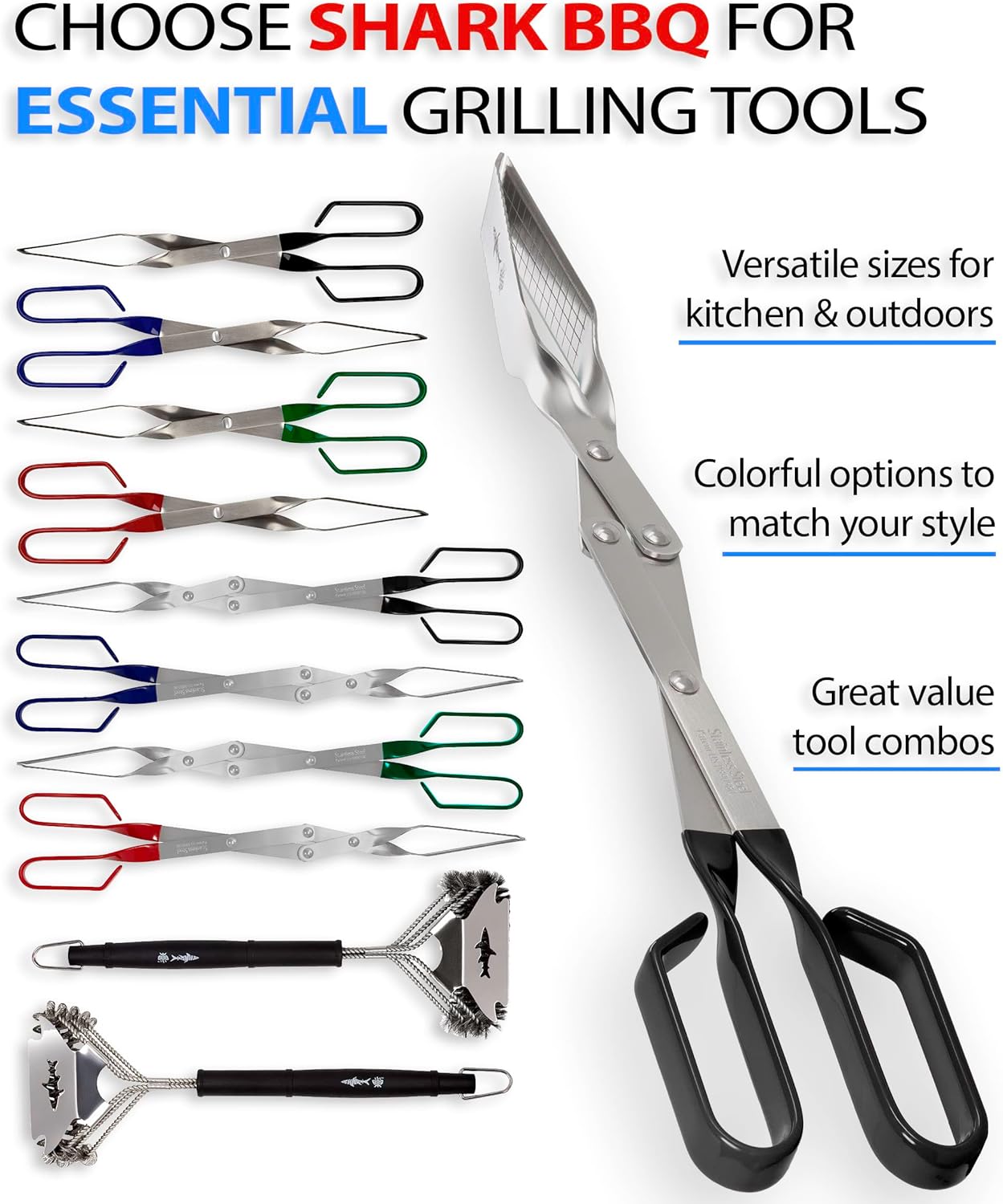 Grill Tongs - 17 inch Black. Professional steak grilling utensil. Long reach Barbeque Grilling Tongs. Ideal for steak, fish, burger, and sausage