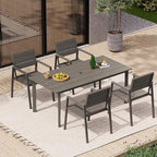 Outdoor Patio Dining Chairs Set of 2, 350LBS Capacity Aluminum Patio Dining Chairs with Armrests, Weather-Resistant for Lawn, Garden, Yard, Poolside and Indoor Use (Gray & Teak)