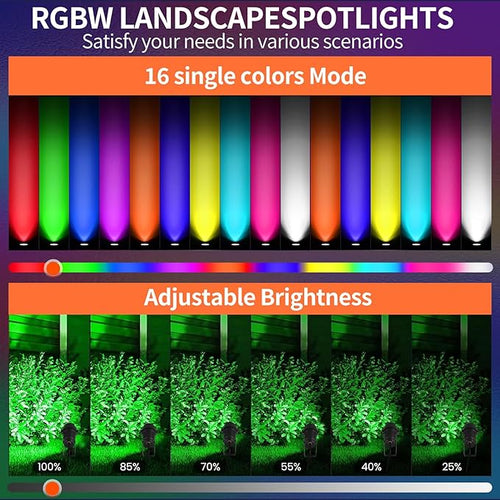 12W LED Landscape Lights Low Voltage, RGBW Color Changing 12V AC/DC Waterproof Outdoor Spotlights with Remote Control, IP65 Garden Pathway Lights with 8 Spike Stands for Christmas Decorative(8 Pack)