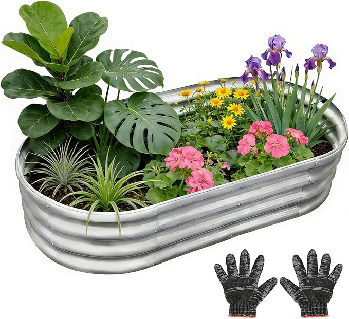 Garden 6x3x1ft Galvanized Raised Garden Bed Kit - Metal Planter Boxes for Vegetables/Herbs/Flowers, Heavy-Duty Steel Outdoor Garden Box with Reinforced Edges(6X3X1FT)