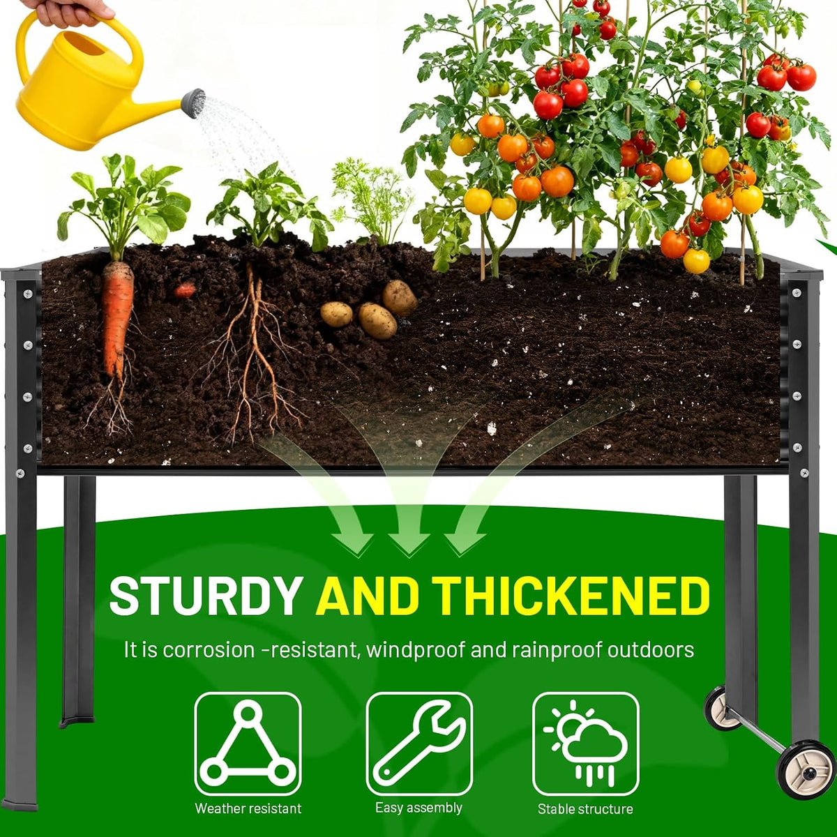 land guard 2 pack galvanized raised garden bed, side view