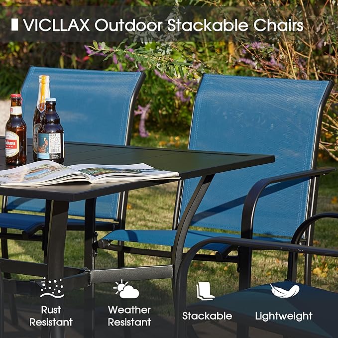 VICLLAX Patio Table and Chair Set of 6, All Weather Metal Round Outdoor Dining Furniture Set-50 Round Outdoor Table and Chairs, Black Tabletop
