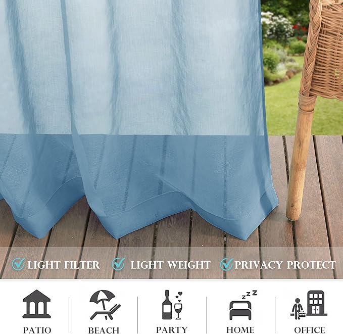RYB HOME Outdoor Sheer Curtains - Waterproof Linen Like Semitransparent Drapes Glare Control UV Protection for Outside Living Space, Patio, Lanai, W 54" x L 84", 2Pcs, Navy Blue