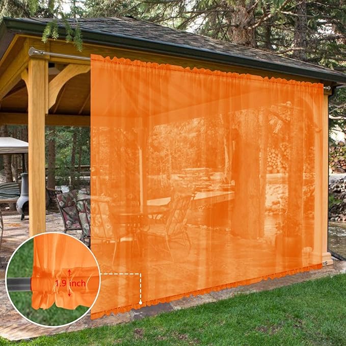 SpaceDresser Waterproof Outdoor Sheer Curtains for Patio - 2 Panels Rod Pocket Indoor Voile Sheer Curtain for Living Room,100W x 108L inch, Orange