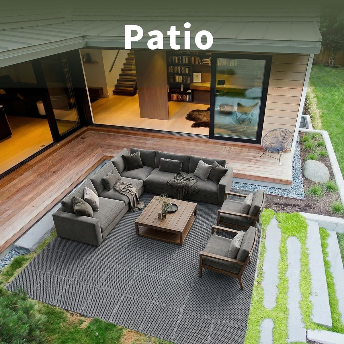 fast-drying outdoor decking for garden, kennel, storage shed shown in use