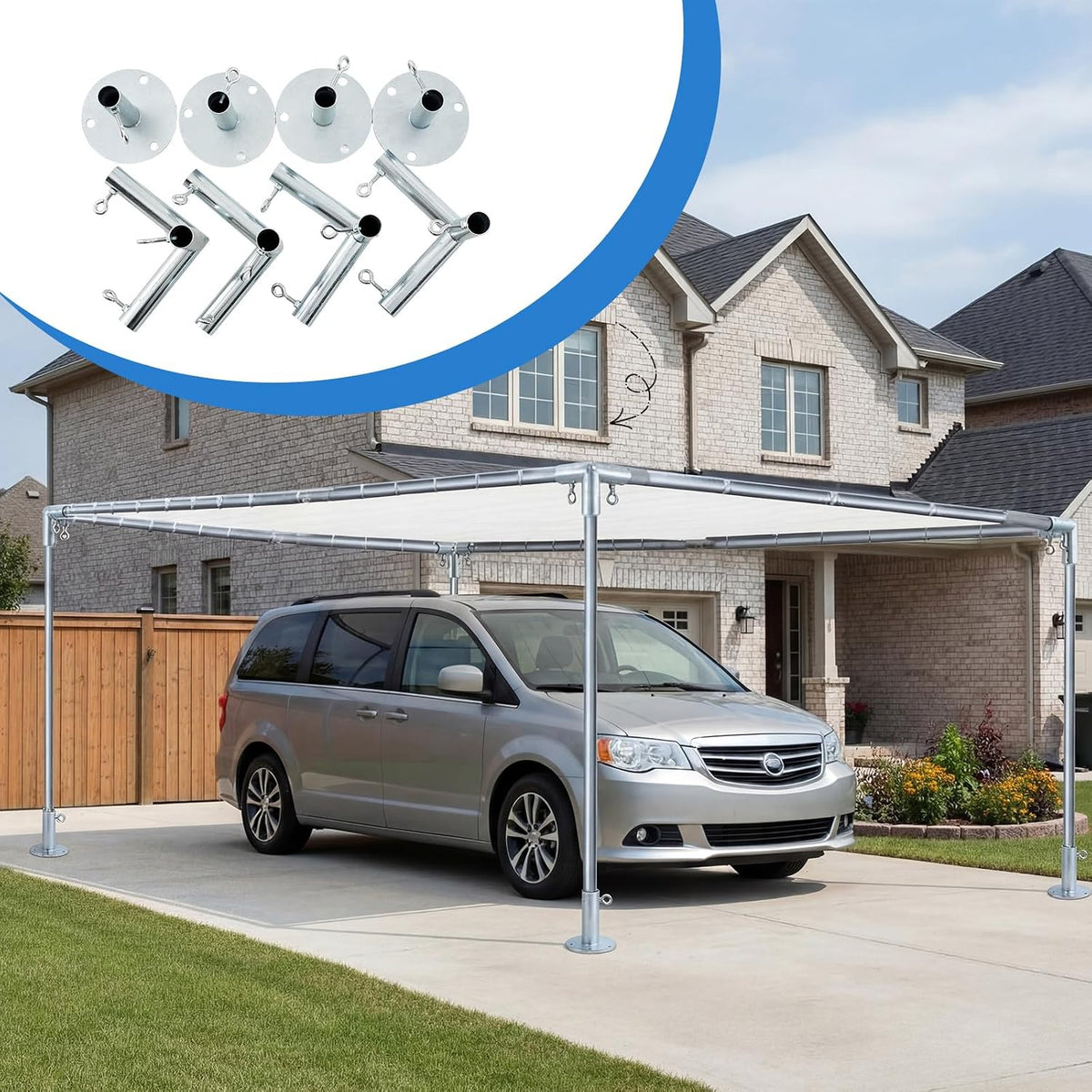 frienda 4-leg flat-top canopy fittings for 3/4" pipes showing dimensions
