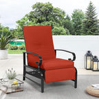 Oakcloud Adjustable Outdoor Lounge Chair Metal Patio Relaxing Recliner Chair with Removable Cushions(Red)