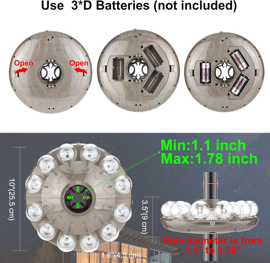 LUXSWAY Umbrella Lights Battery Operated,12 Color Changing Outdoor Patio Umbrella Light for Pole with 80Ft Remote,12 Clear Bulb 48 LEDs,4 Modes,4 Timer Option,Umbrella Hanging Light for Camping,BBQ