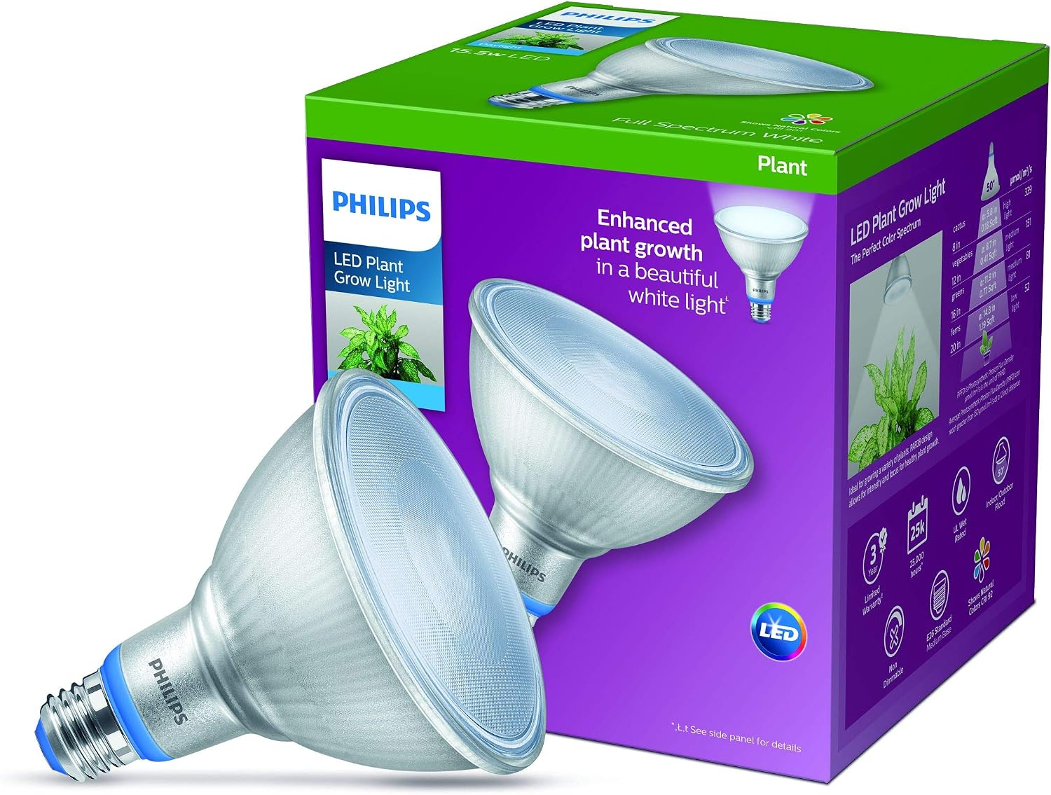 Philips LED Plant Grow Light Bulb PAR38, 1325 Lumen, Daylight (5000K), 15.5W, E26 Base, Title 20 Certified, 1-Pack