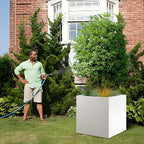 White Steel Planter Square Outdoor Planters Galvanized Steel Planter Box Indoor 32 Inch Metal Large Planters Cube Heavy Duty Flower Pot Modern Commercial Residential for Trees Patio Yard Garden