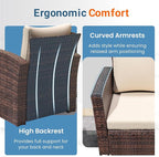 Wisteria Lane 4 Piece Patio Furniture Set, Wicker Outdoor Patio Conversation Furniture Set, All Weather Outdoor Patio Sofa with Cushion and Glass Table, Brown