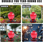 Glass Hummingbird Feeder for Outdoors Hanging, 24Ozs Humming Bird Nectar Feeder w/Perch, 5 Flower Feeding Ports, Leak Proof Base and Hook for Outside Garden Backyard Decor, Gifts for Women Mom, Red