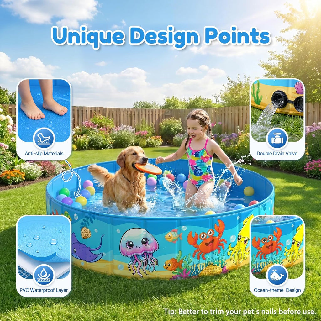 Foldable Kiddie Pool with Canopy 47IN Baby Swimming Pool for Kids | 47IN Toddler Baby Pool with UPF 50+ Shade, Carry Bag Non-Slip, Non-Inflatable Portable Water Play Pool for Backyard Beach