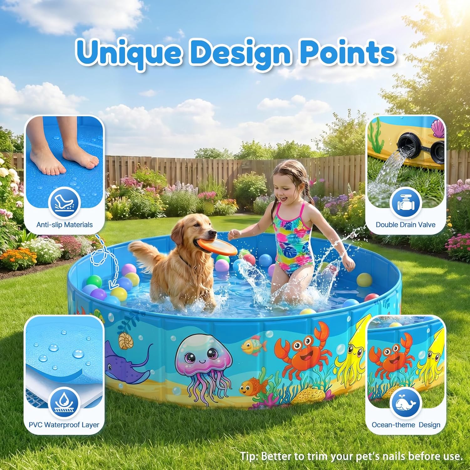 Foldable Kiddie Pool with Canopy 47IN Baby Swimming Pool for Kids | 47IN Toddler Baby Pool with UPF 50+ Shade, Carry Bag Non-Slip, Non-Inflatable Portable Water Play Pool for Backyard Beach