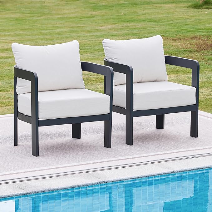 Outdoor Furniture Set, Metal Patio Conversation Set with 6" Thick Cushions, Outdoor Couch Sofa and Patio Chairs Set for Backyard Porch Balcony, White