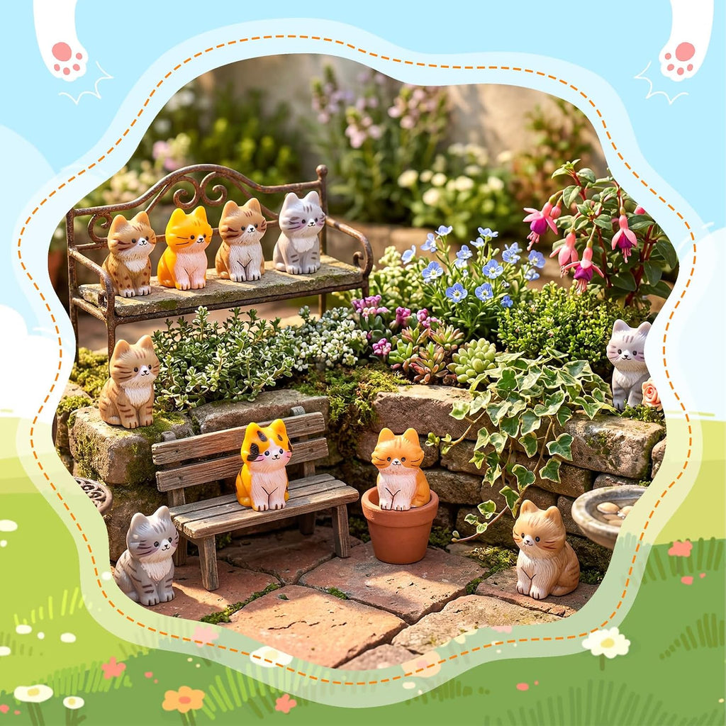 Geelin 50 Pcs Mini Cat Figurines, Resin Animal Statues | Bulk Tiny Kittens, for Hiding Games, for DIY Fairy Garden, Desktop Pet, Party Gift Bag Fillers, Cute Cat Lovers Gifts