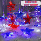 July 4th Red Blue and White Star Lights, 40LED 19FT Patriotic String Lights with Stars Battery Operated, 8 Lighting Modes & Timer, Waterproof Outdoor Independence Day Memorial Day Holiday Party Decor