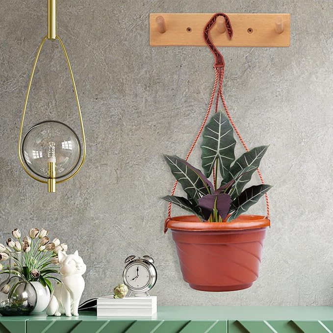 VIDELLY 4 Pieces Plastic Hanging Planters, 5.9 in Dia x 3.54 in H, Small Flower Plant Basket Pots Chain Holder Garden Decoration for Indoor and Outdoor Use, Beige White