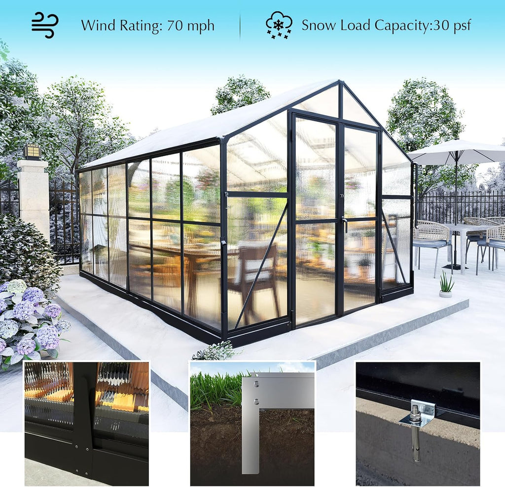 amerlife 8x12x7ft polycarbonate greenhouse, walk in greenhouse with, package contents