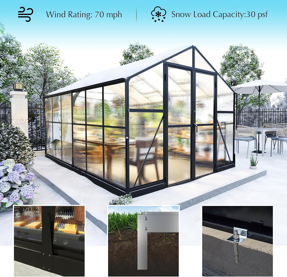 amerlife 8x12x7ft polycarbonate greenhouse, walk in greenhouse with, package contents