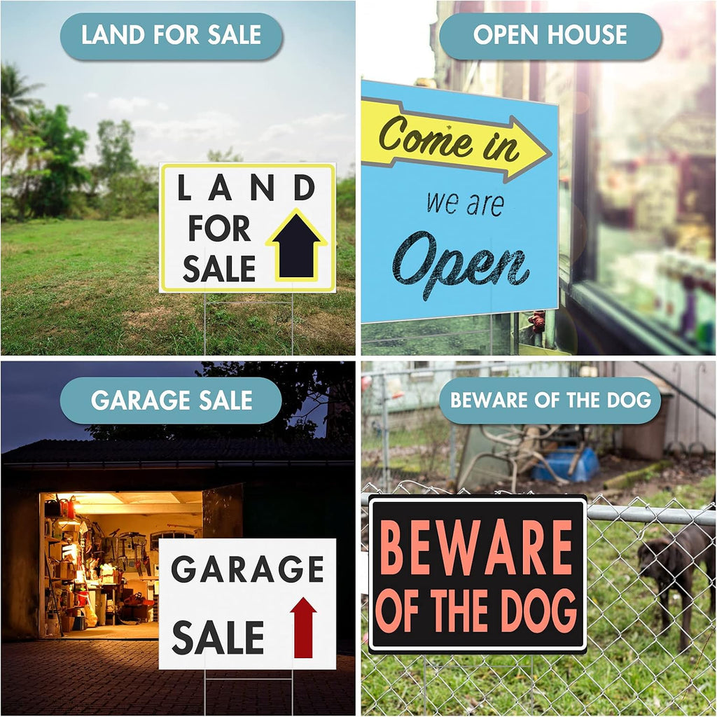large blank yard signs with stakes, 18"x24" white on a desk or shelf