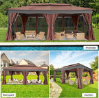 COBIZI Gazebo 12x20 Heavy Duty Gazebos with Curtain and Netting Outdoor Gazebo Canopy Double Roof Patio Gazebos with Metal Steel Frame for Patio, Deck, Backyard-Brown