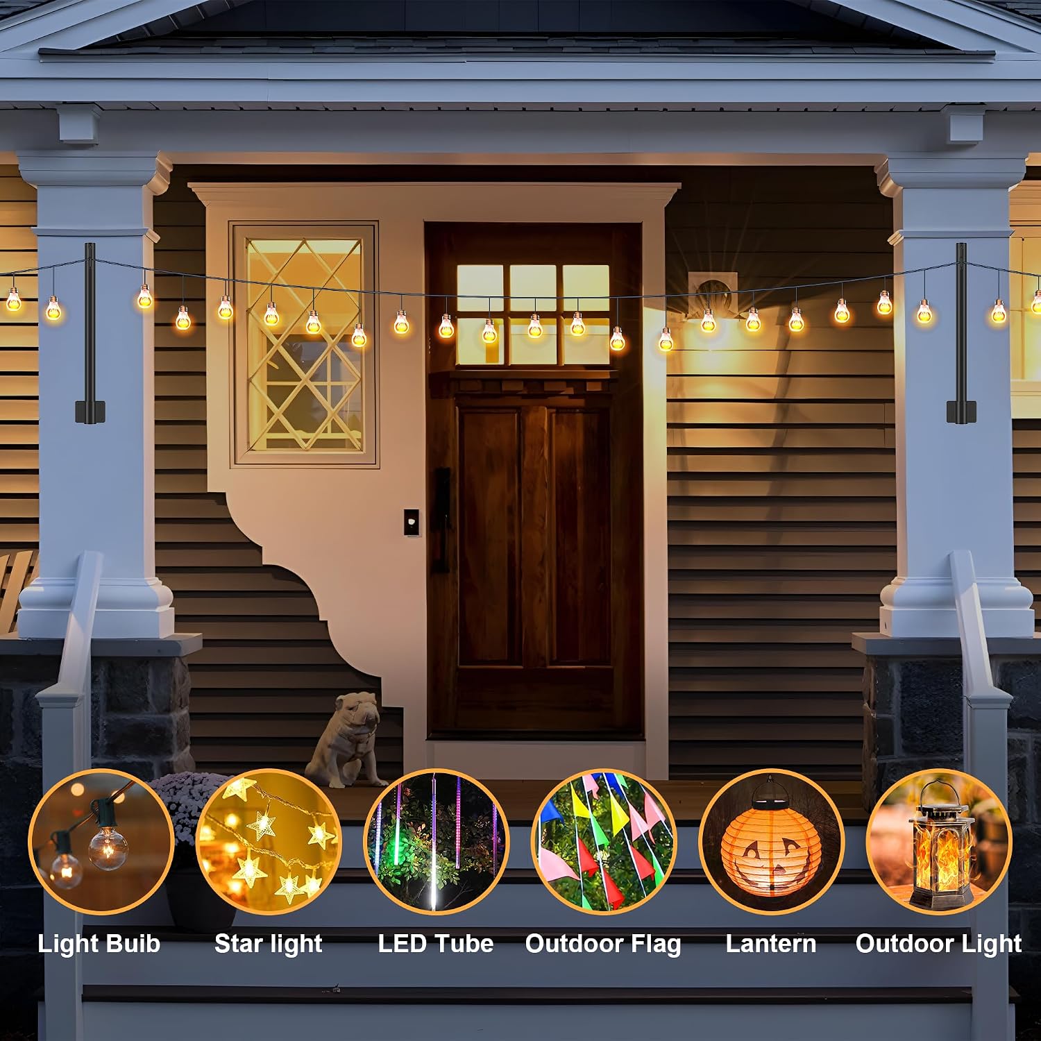 Suchtale 8-Pack String Light Poles, 1.3 FT Fence Mount Posts, Black | Wall-Mount Brackets Secure To Fences, Deck Rails Or Wood Posts. Clips Hold String Lights For Patios, Gardens And Parties.