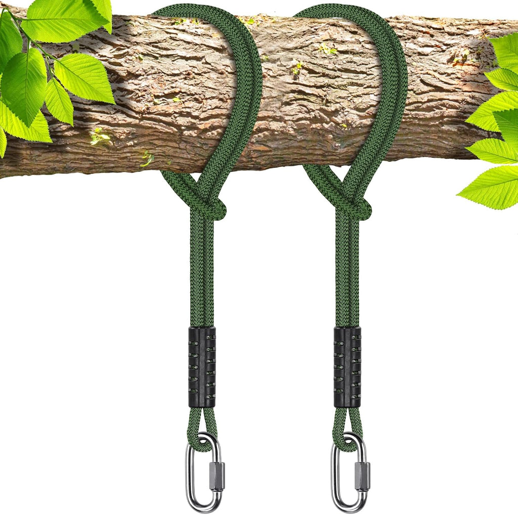 SELEWARE 2ft Tree Swing Rope Hammock Straps Hanging Kit - Fast & Easy Install for Hammock Chair, Tire Swing - Indoor/Outdoor Playground Accessories - Green, 2 Pack