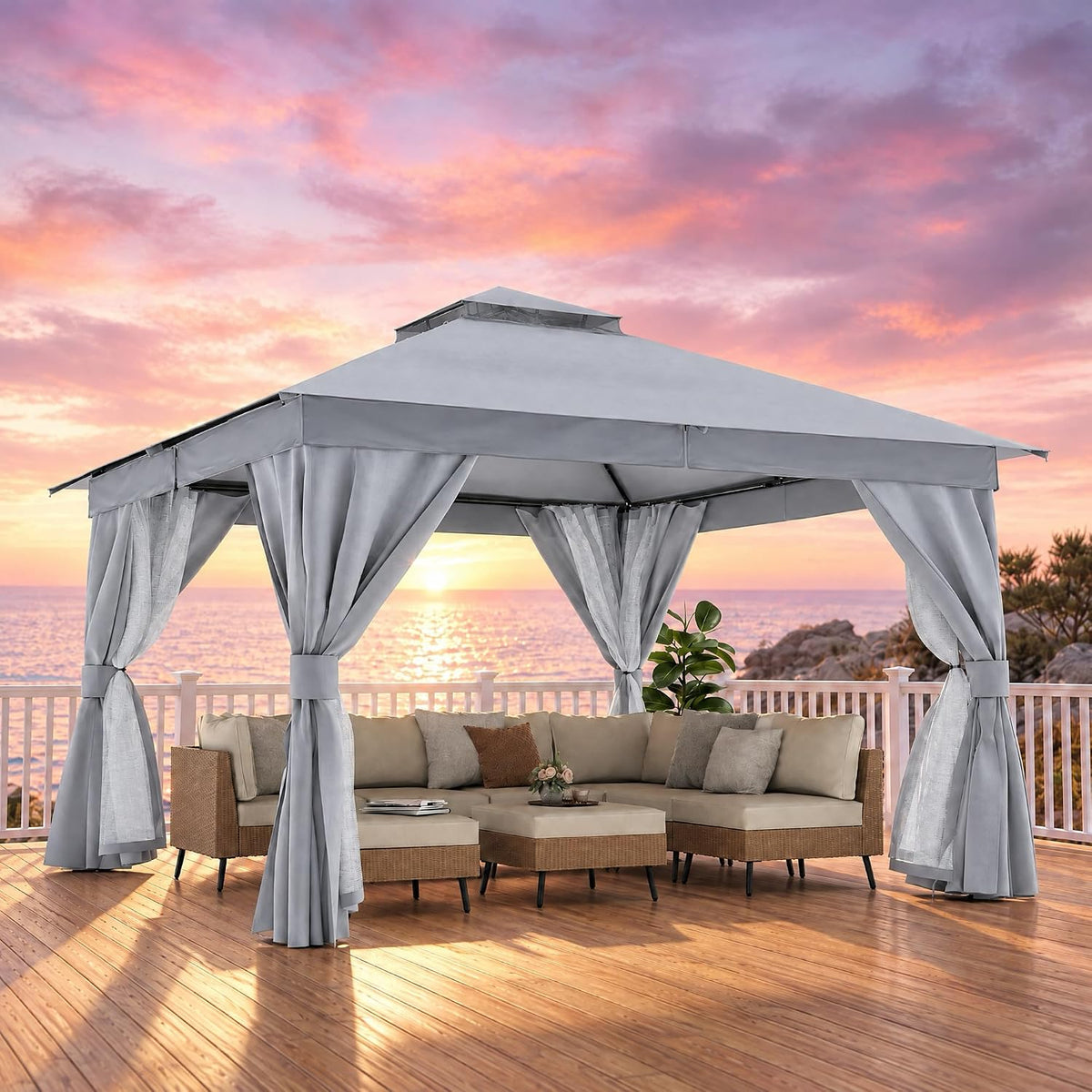 lausaint home 12x12 gazebo canopy with netting, curtains, main product view