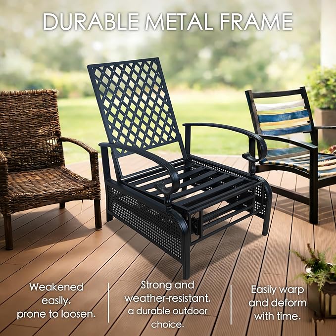 Kozyard Adjustable Outdoor Reclining Lounge Chair, Cushioned Patio Chaise Lounge with Extendable Metal Frame for Sunbathing, Reading & Relaxing – Comfortable Outdoor Recliner(Aqua)