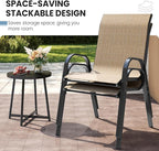 Patio Dining Chairs Set of 4, Outdoor High Stacking Chairs for All Weather, Breathable Seat Fabric and Alloy Steel Frame for Backyard, Porch, Garden (Brown)
