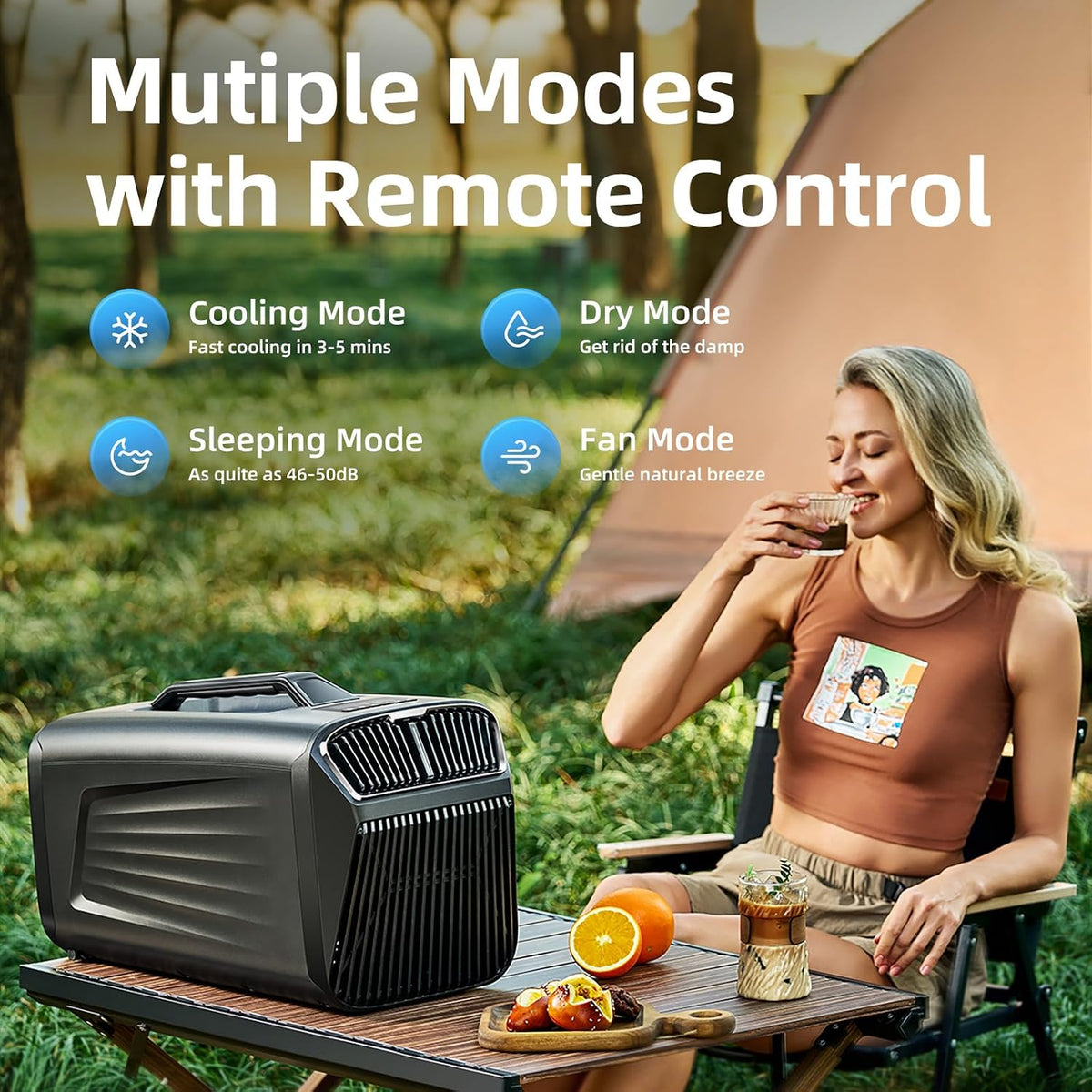 outohome portable camping air conditioner, 5200 btu tent showing dimensions