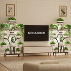 Plant Stand Indoor with 4 Grow Lights - 63" Tall Plant Shelf- 8 Tiered Corner Plant Flower Stands Display Shelves for Home, Patio (Brown)