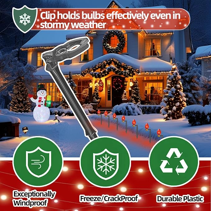200 Pack Christmas Light Stakes 8.5"-10" for C7 and C9 String Lights,Outdoor Light Stakes,Yard Stakes,Garden,Lawn,Pathway, Patio, Path, Walkway, Christmas Decoration