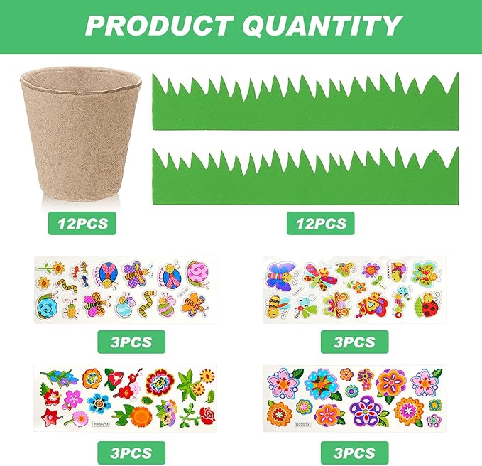 Jecery 30 Sets Garden Paper Craft Kit DIY Foam Flower Pots, Flower Planting and Growing Kit for Spring Summer Early Graduation DIY Crafts