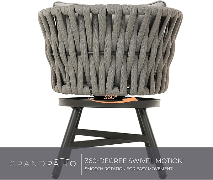 Grand patio 7-Piece Outdoor Dining Set for 6, Patio Dining Furniture Set for 6 Swivel Rope Wicker Chairs & 1 Bent Legs Rectangular Dining Faux Woodgrain Table with Umbrella Hole, Light Gray Brown
