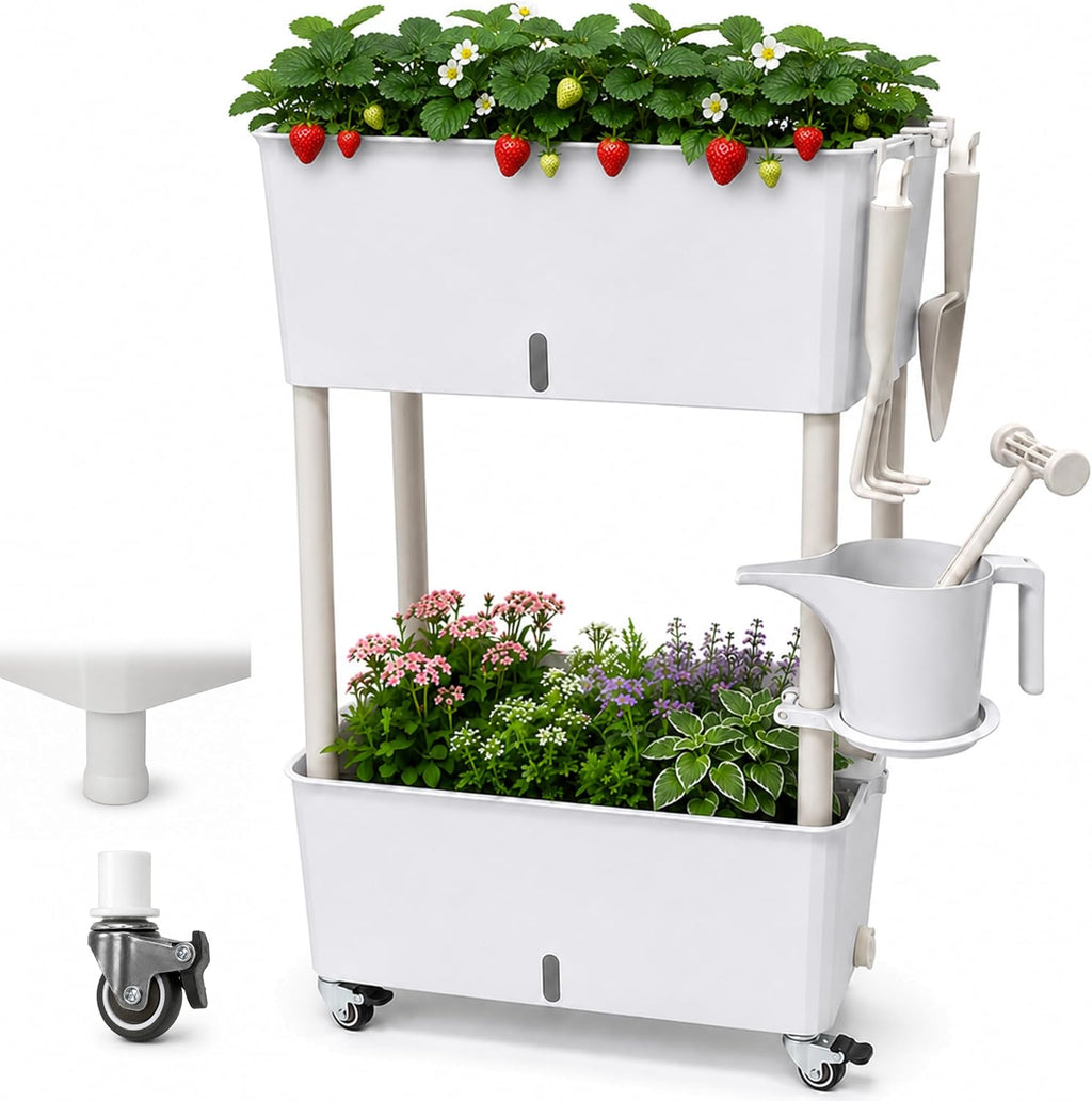 2-tier 27.8"h rolling raised garden bed with wheels, main product view