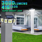 Solar Lights Outdoor Waterproof Motion Sensor - 416 LEDs 3000 Lumens Super Bright 3 Brightness 3 Modes 2400mAh 360° Illumination 32ft Solar Flood Security Light for Outside (‎With Remote Control, 1)