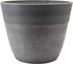 PSW Pot Collection 12-inch Plastic/Stone/Wood Composite Large Ribbed Planter – No Drainage Hole (Drillable), Indoor/Outer Garden Pot for Foliage, Trees, Flowers, Ferns, Cement Gray