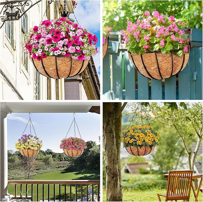 Y&M Pack of 4 12" Pre-Formed Round Coco Fiber Coco Liner Hanging Basket Liners,Coco Replacement Liner for Hanging Basket