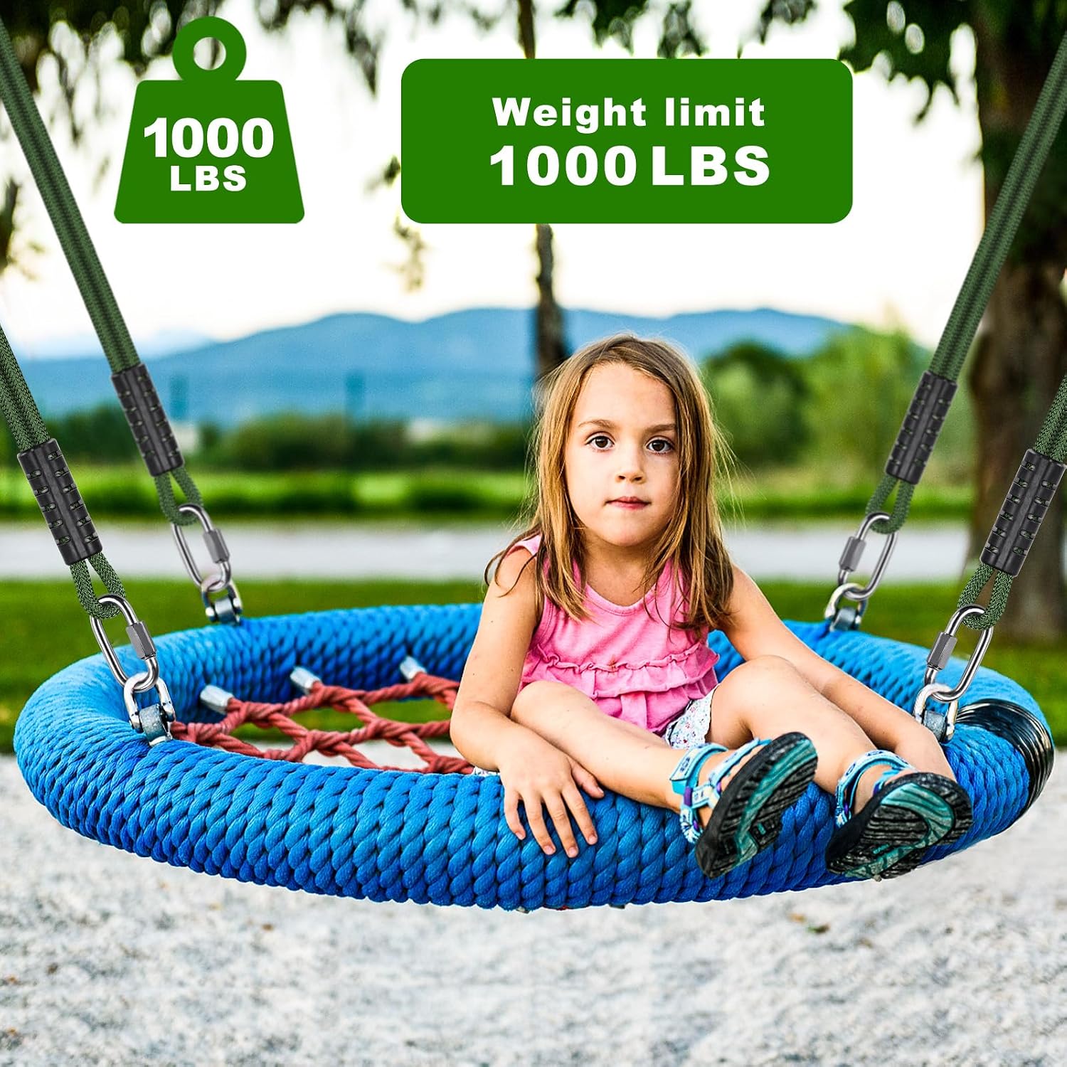SELEWARE 2ft Tree Swing Rope Hammock Straps Hanging Kit - Fast & Easy Install for Hammock Chair, Tire Swing - Indoor/Outdoor Playground Accessories - Green, 2 Pack