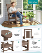 SERWALL HDPE Outdoor Rocking Chair Set of 2, Patio Rocking Chairs, All-Weather Porch Rockers for Adults, Brown