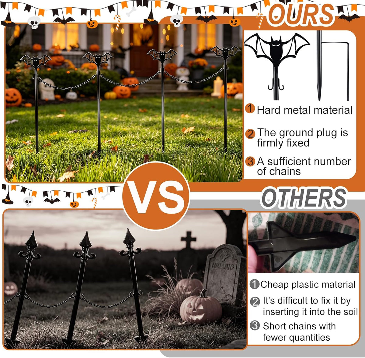 metal halloween fence for outdoor garden, 23.6" halloween, side view
