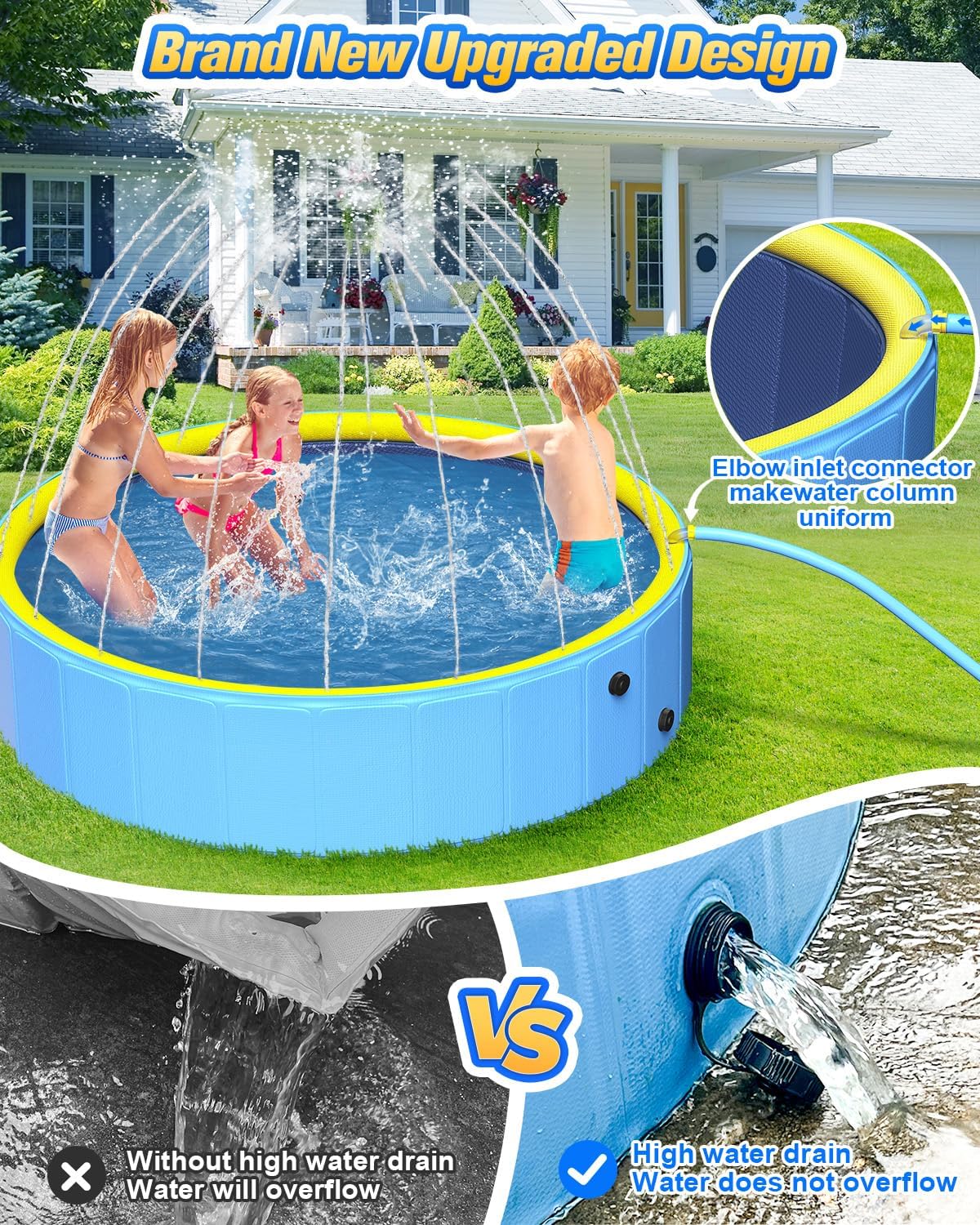 Yivsen Perfect Combination of Dog Pool and Splash Pad W79 X H12, Sturdyer Foldable Kiddie/Baby Hard Plastic Pools, Summer Swimming Bath Tubs for Kids/Dogs/Pet